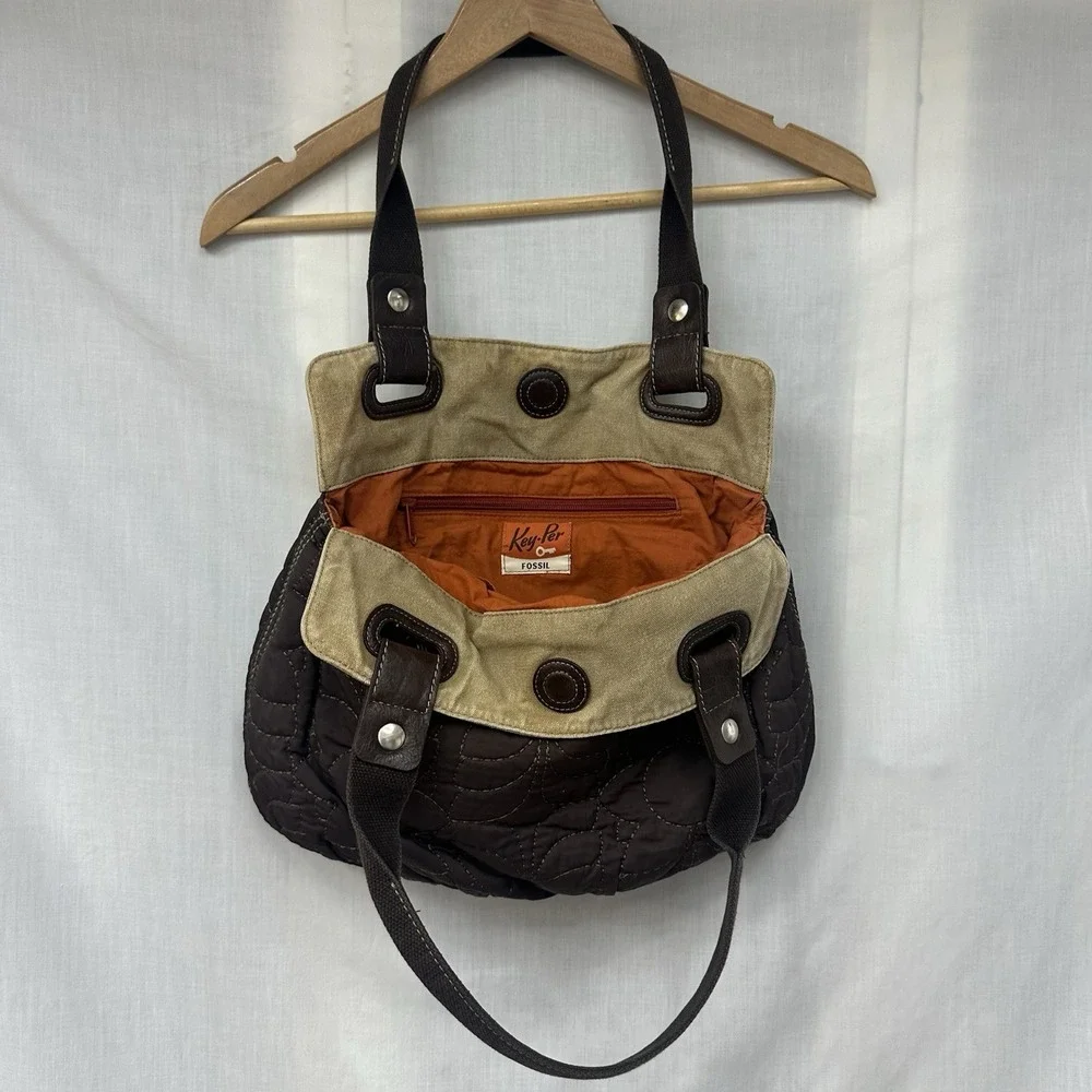 Fossil Key‎ Per Brown Fabric & Canvas Brown Floral Print Shoulder Bag 13